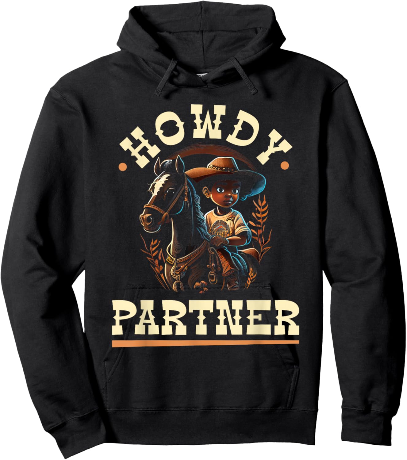 Howdy Partner, African American Rodeo Cowboy Boy Kids Hoodie - Hoodie | Black