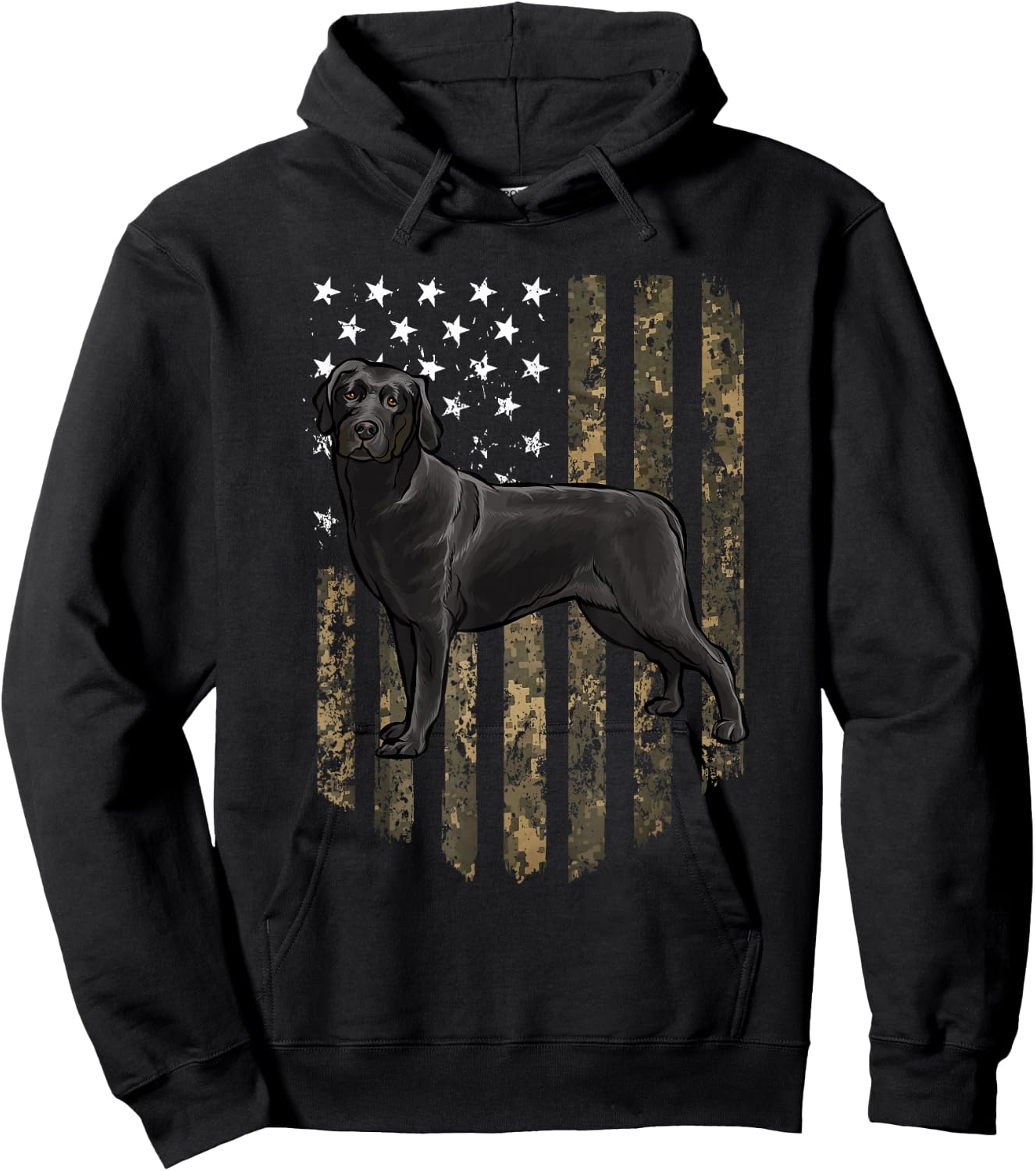 Camo American Flag Black Labrador Retriever 4th of July USA Hoodie - Hoodie | Black