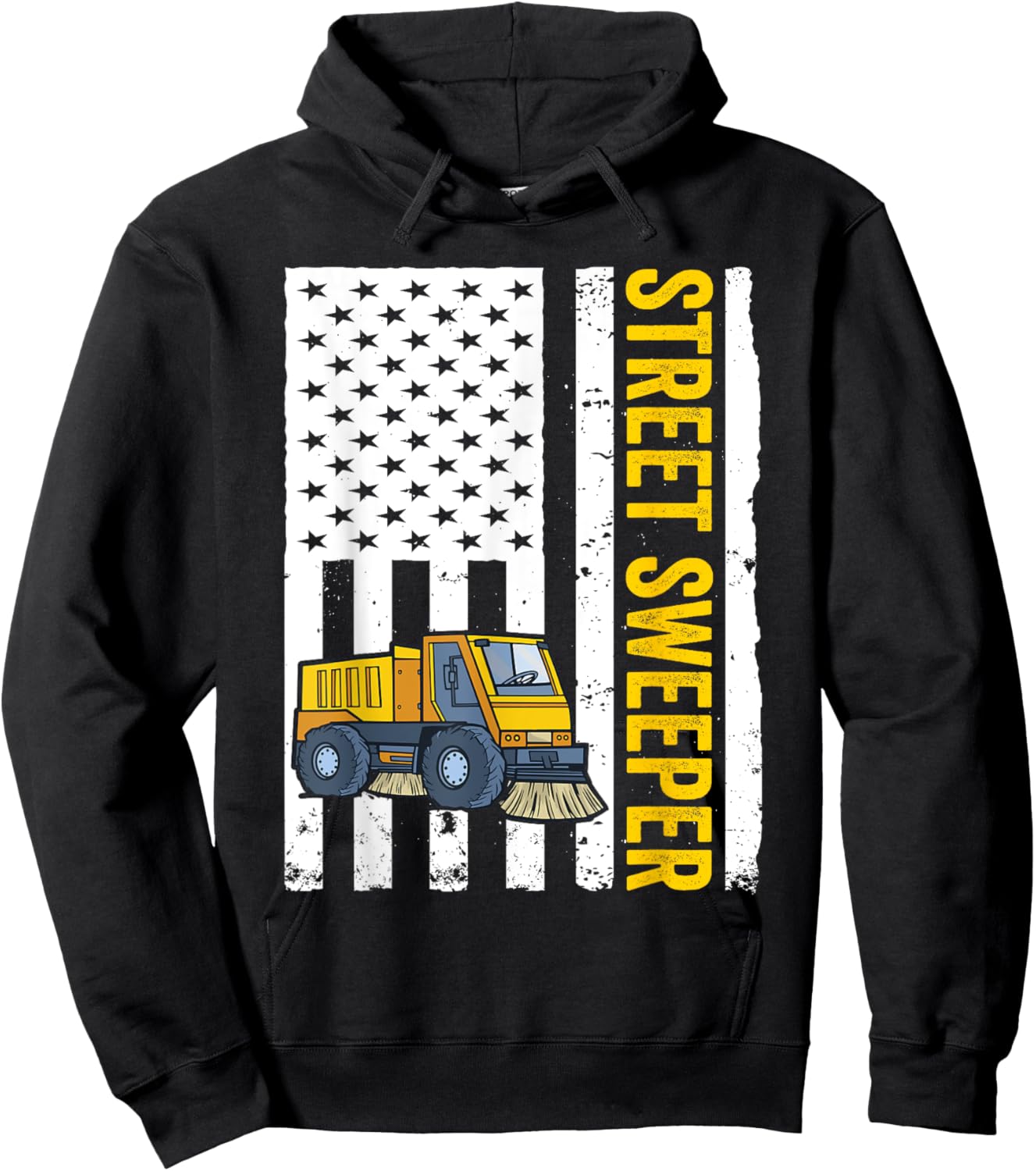 Street Sweeper Truck USA Flag Street Sweeper Women Men Hoodie - Hoodie | Black