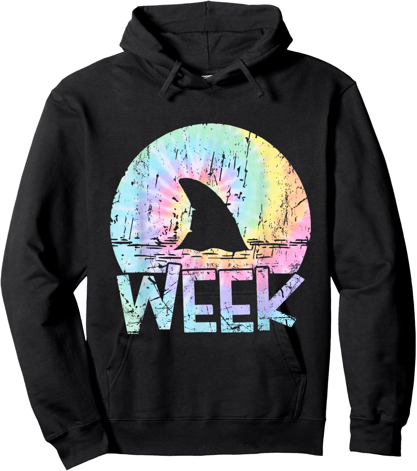 Retro Shark Fin Week 2025 Shark Lover Ocean Wildlife Tie Dye Hoodie - Hoodie | Black