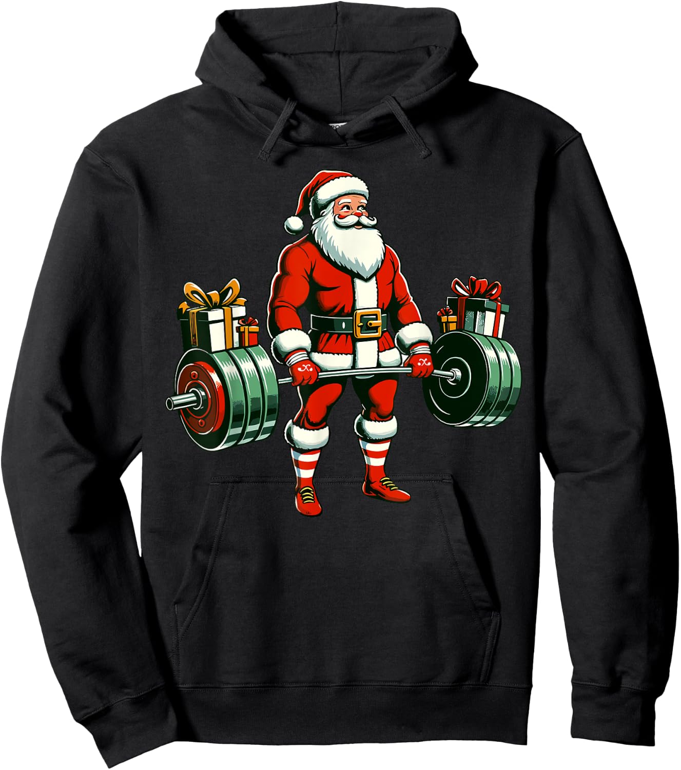 Funny santa Weightlifting christmas, santa deadlifting Hoodie - Hoodie | Black