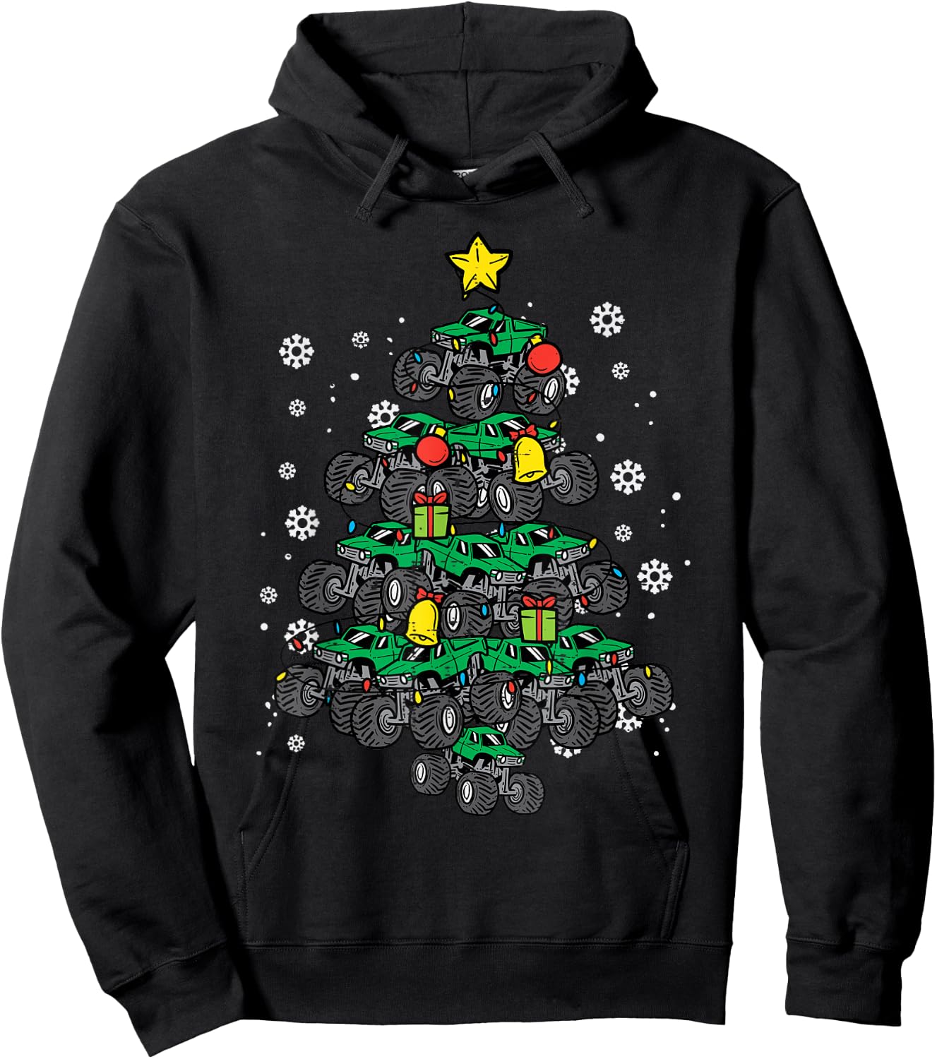 Monster Truck Christmas Tree Xmas Boys Toddler Kids Hoodie - Hoodie | Black