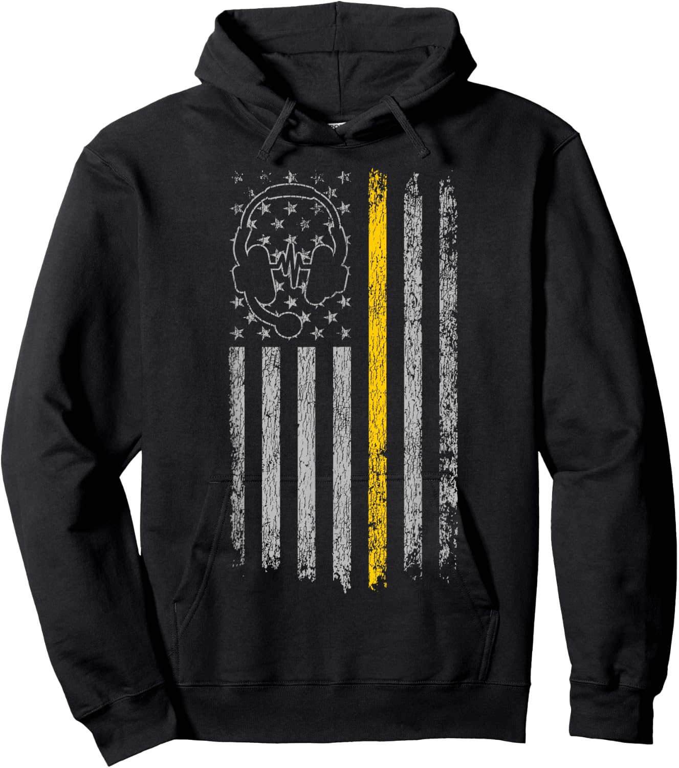 911 Police Dispatcher Job Appreciation HD0 911 Dispatcher Thin Gold Yellow Line American Flag Hoodie - Hoodie | Black