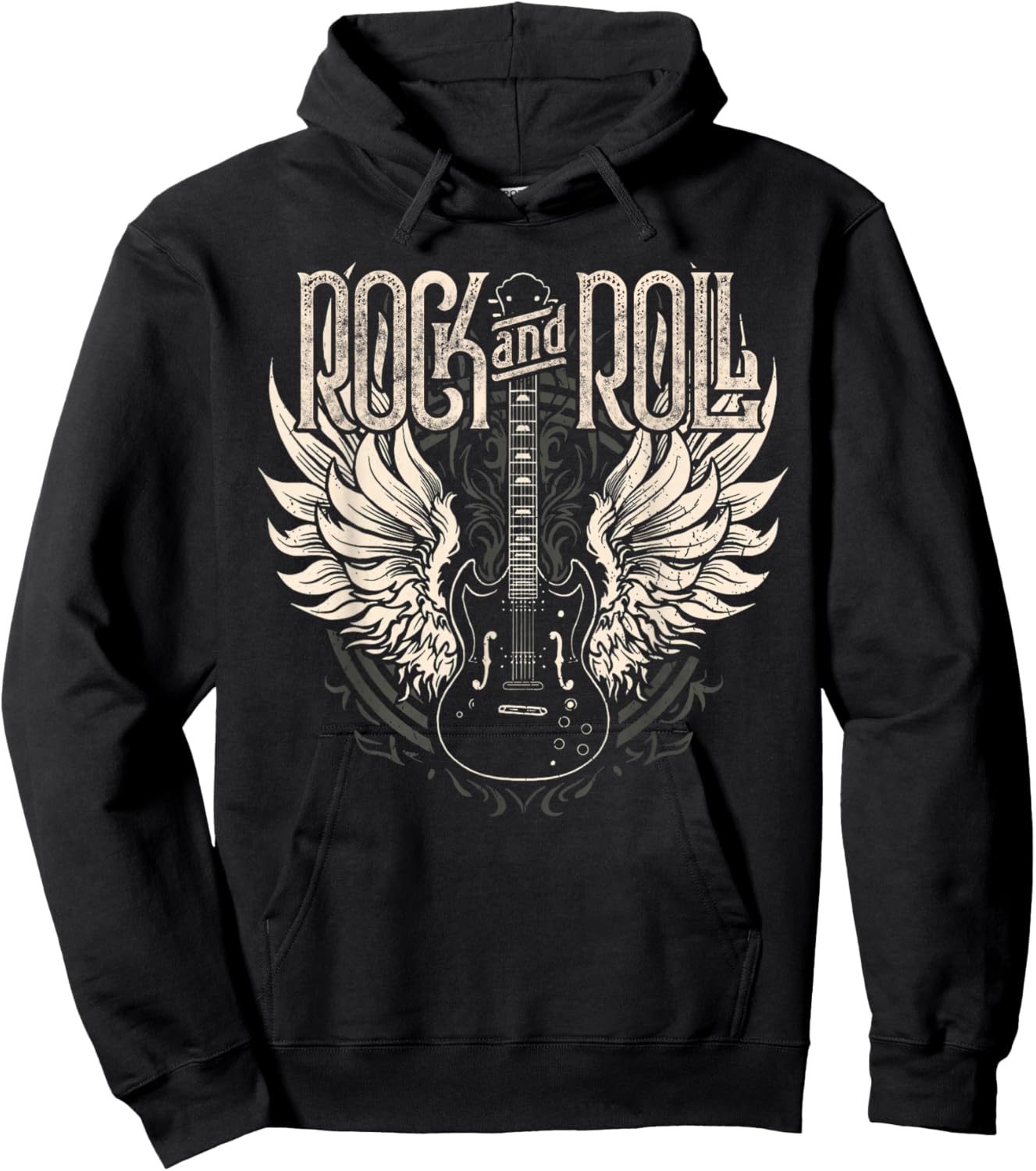 Rock and Roll Electric Guitar Wings Music Concert Guitarist Hoodie - Hoodie | Black