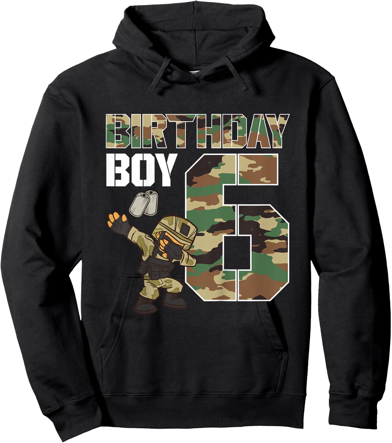 Kids 6 Year Old Boy Military Army 6th Birthday Boy Matching Hoodie - Hoodie | Black