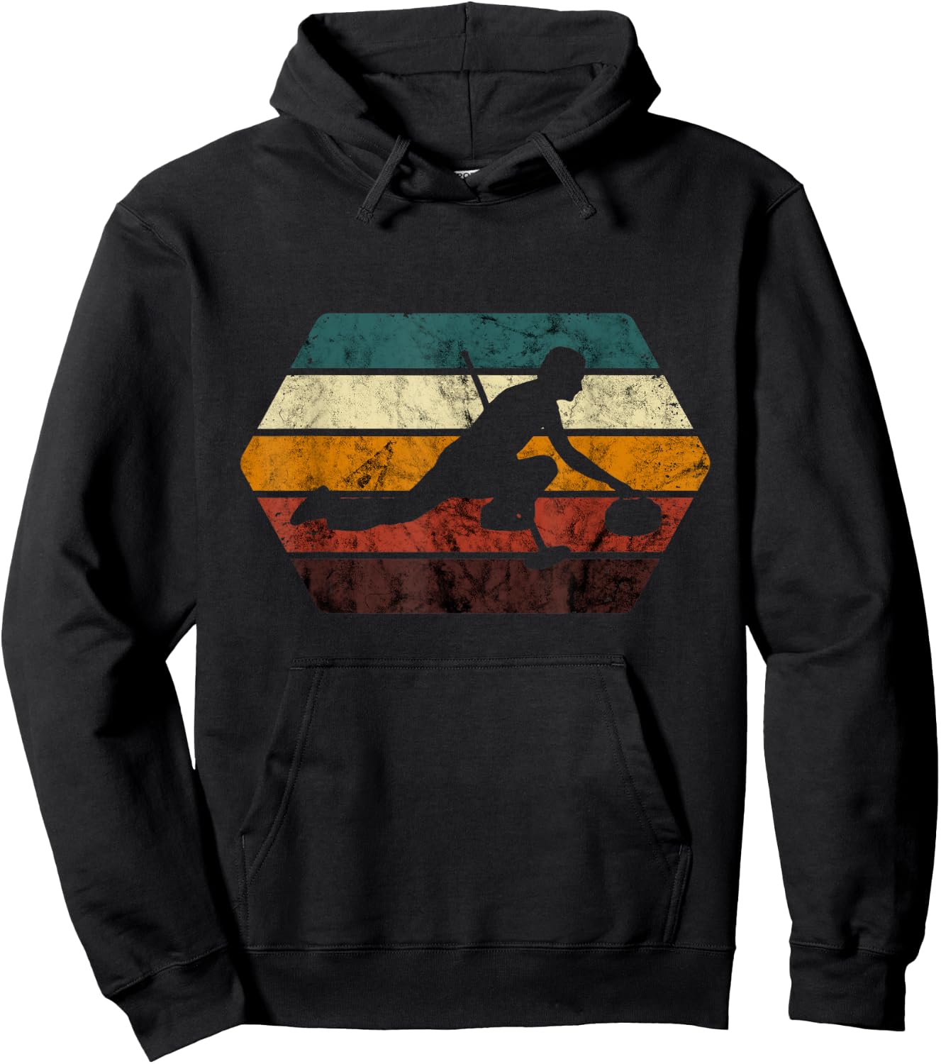 Retro Curling Player Curling Stone Winter Sport Curling Hoodie - Hoodie | Black