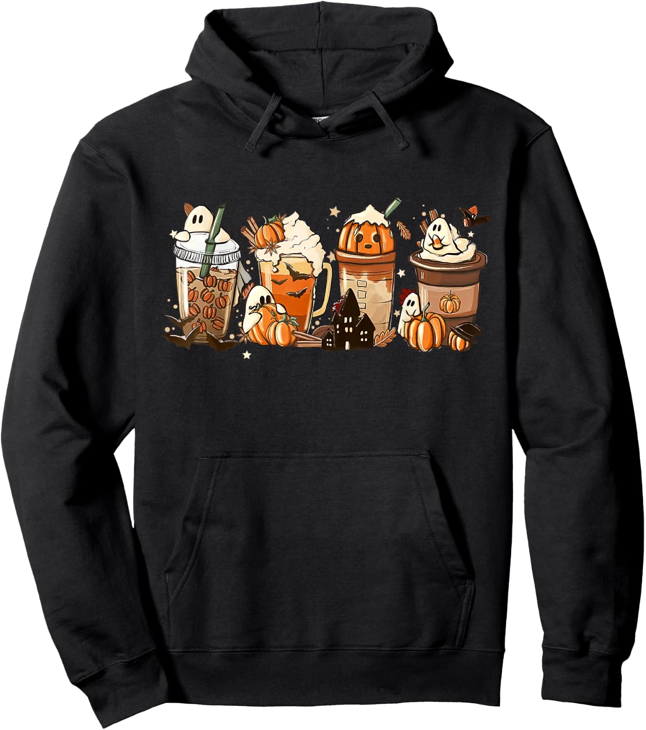 Halloween Coffee Latte Cute Scary Boo Ghost Pumpkin Spice Hoodie - Hoodie | Black