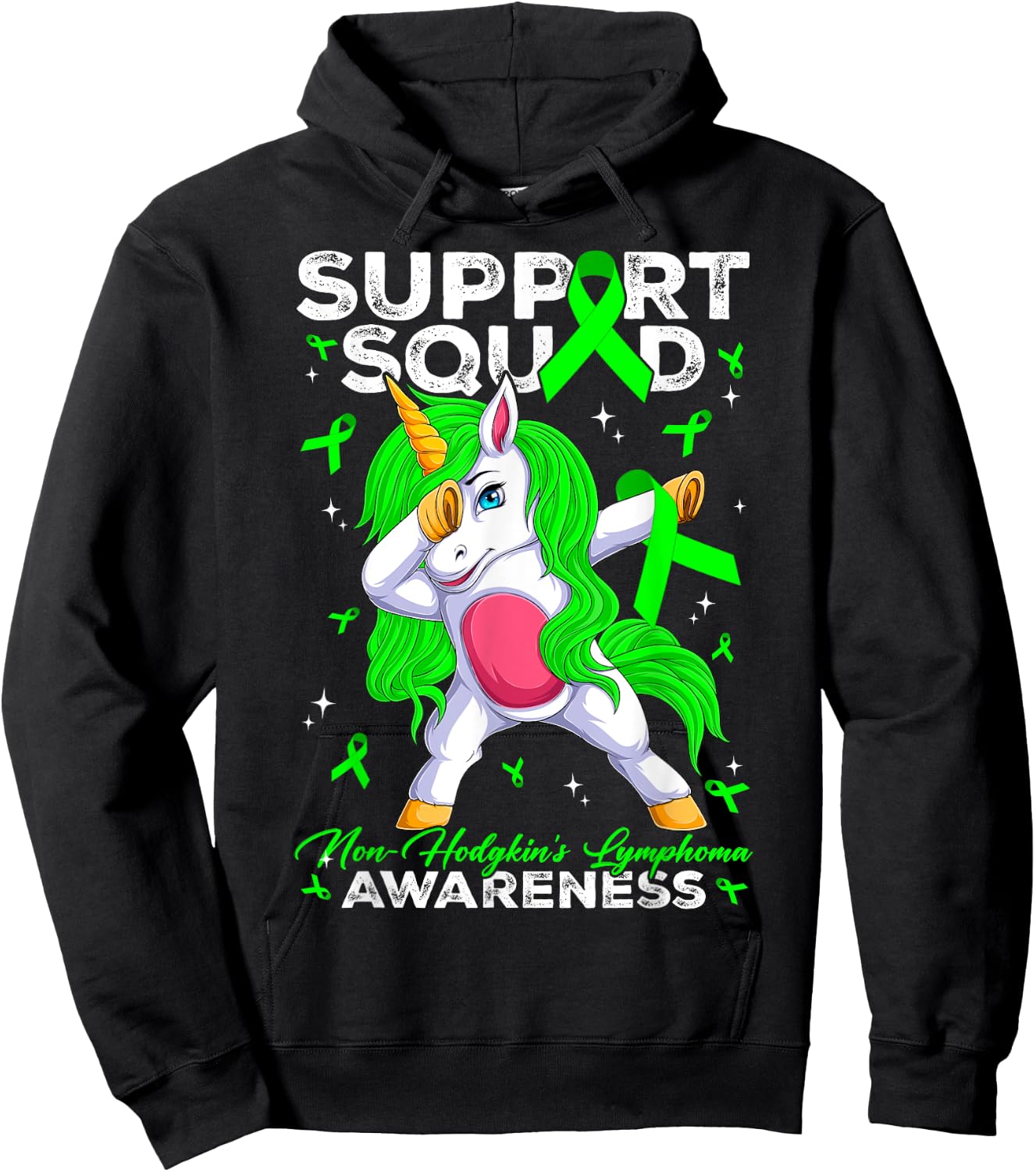 Support Squad Non-Hodgkin's Lymphoma Awareness Month Unicorn Hoodie - Hoodie | Black
