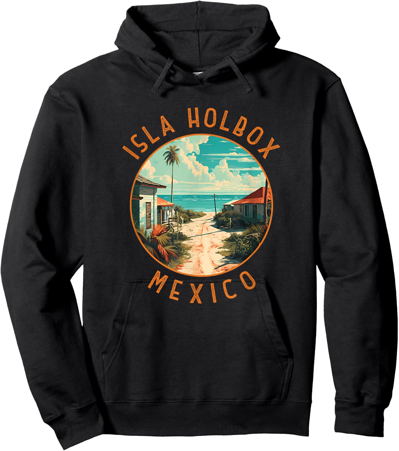 Isla Holbox Mexico Distressed Circle Hoodie - Hoodie | Black