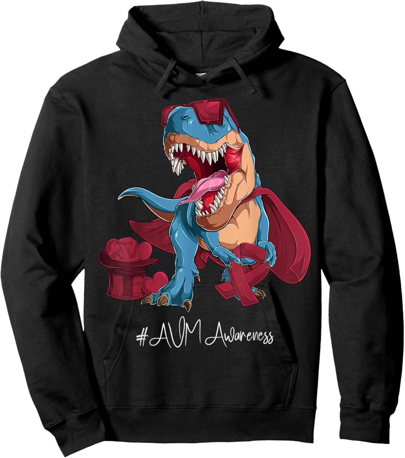 AVM Awareness Month Burgundy Ribbon Trex Hoodie - Hoodie | Black