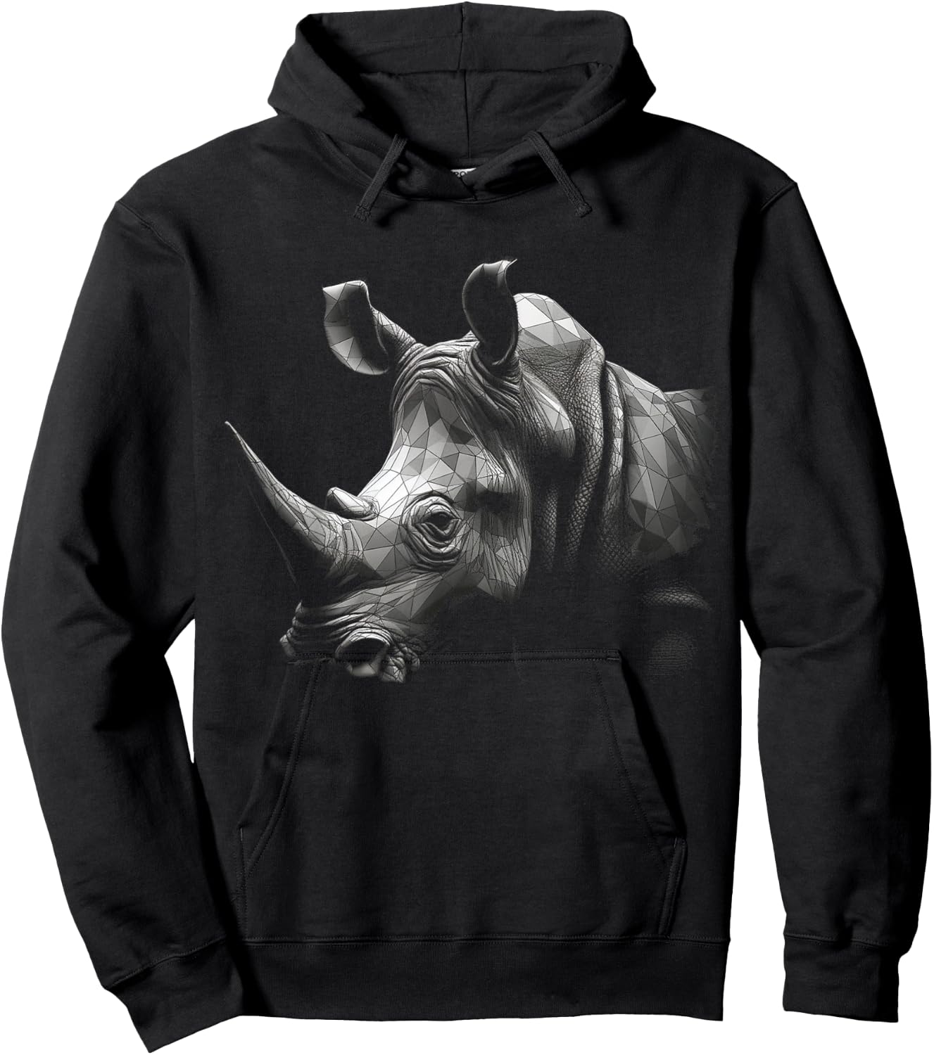 Rhino Lover Artwork | Polygon Animal Motif Rhino Hoodie - Hoodie | Black