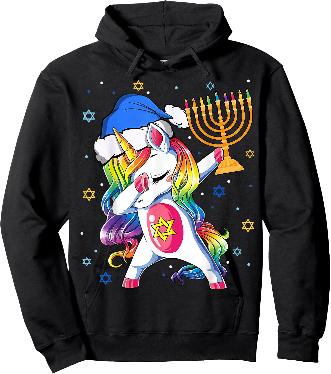 Jewnicorn Funny Hanukkah Unicorn Gift Girl Women Pajamas Hoodie - Hoodie | Black