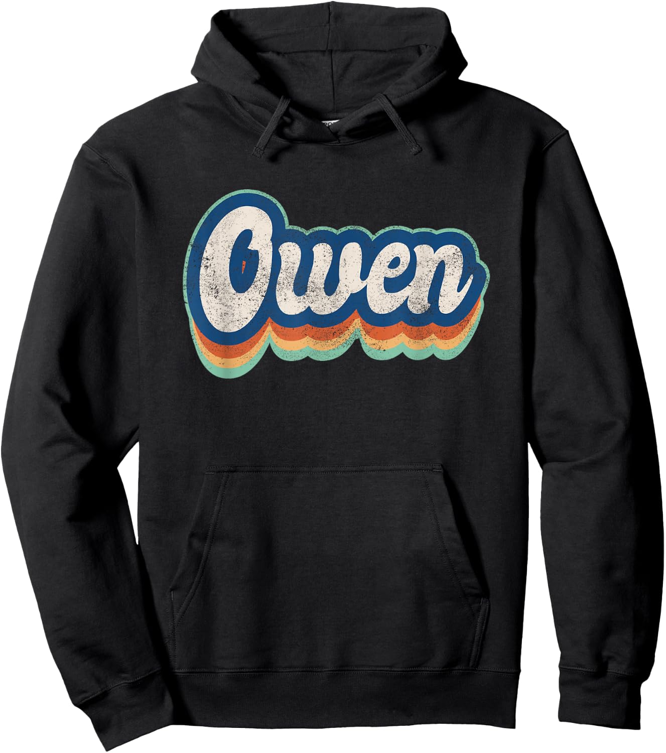 Owen First Name Boy Vintage Style 70s 80s Personalized Hoodie - Hoodie | Black