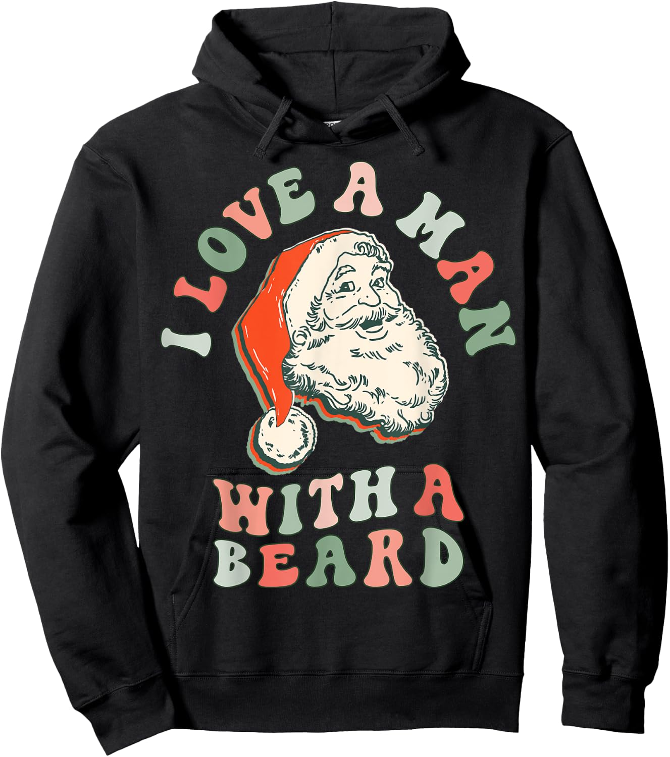 I Love A Man With a Beard Retro Santa Christmas Vintage Pink Hoodie - Hoodie | Black