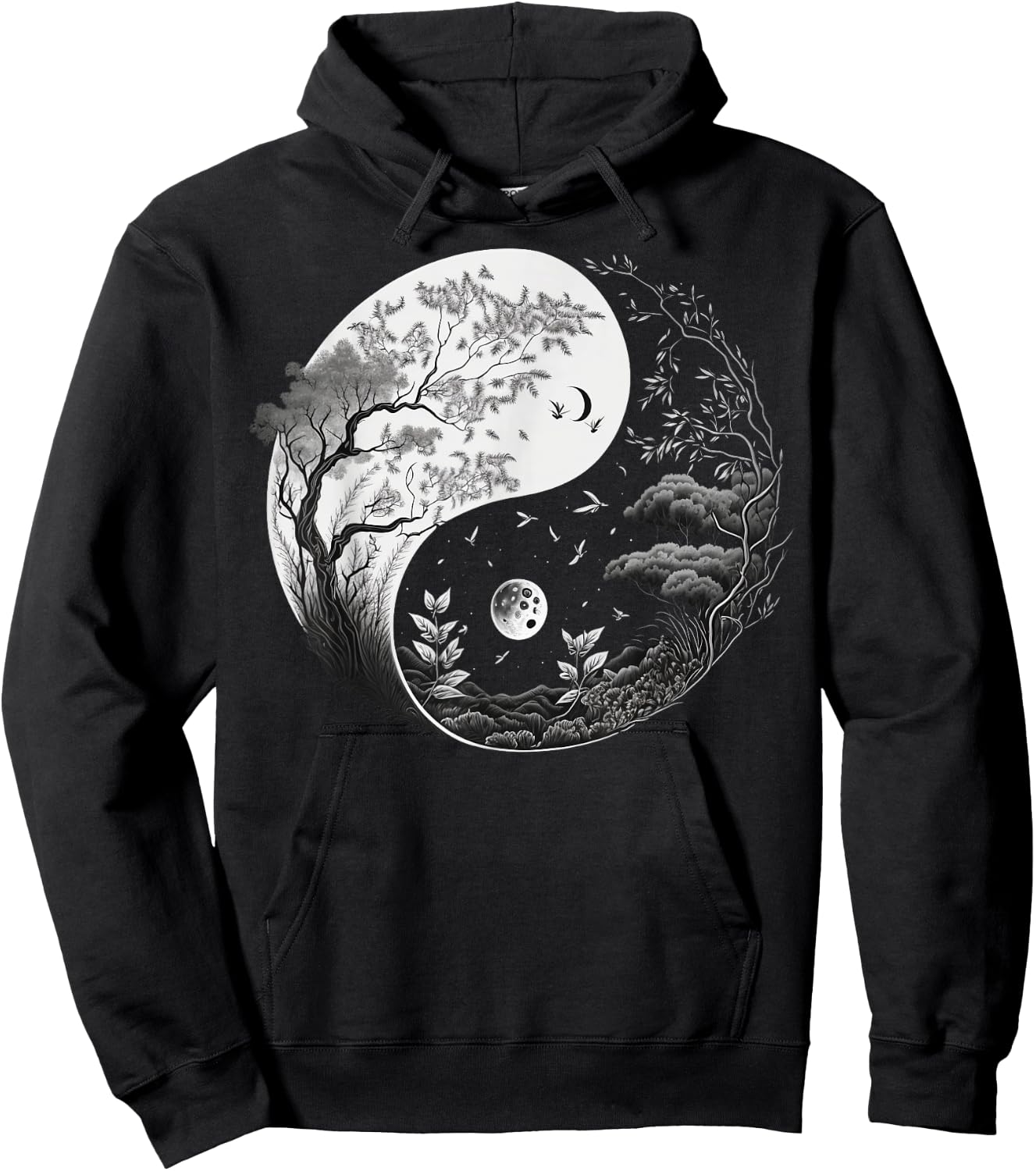 Black and White Taoism Yin Yang on Nature Taijitu Yin Yang Hoodie - Hoodie | Black