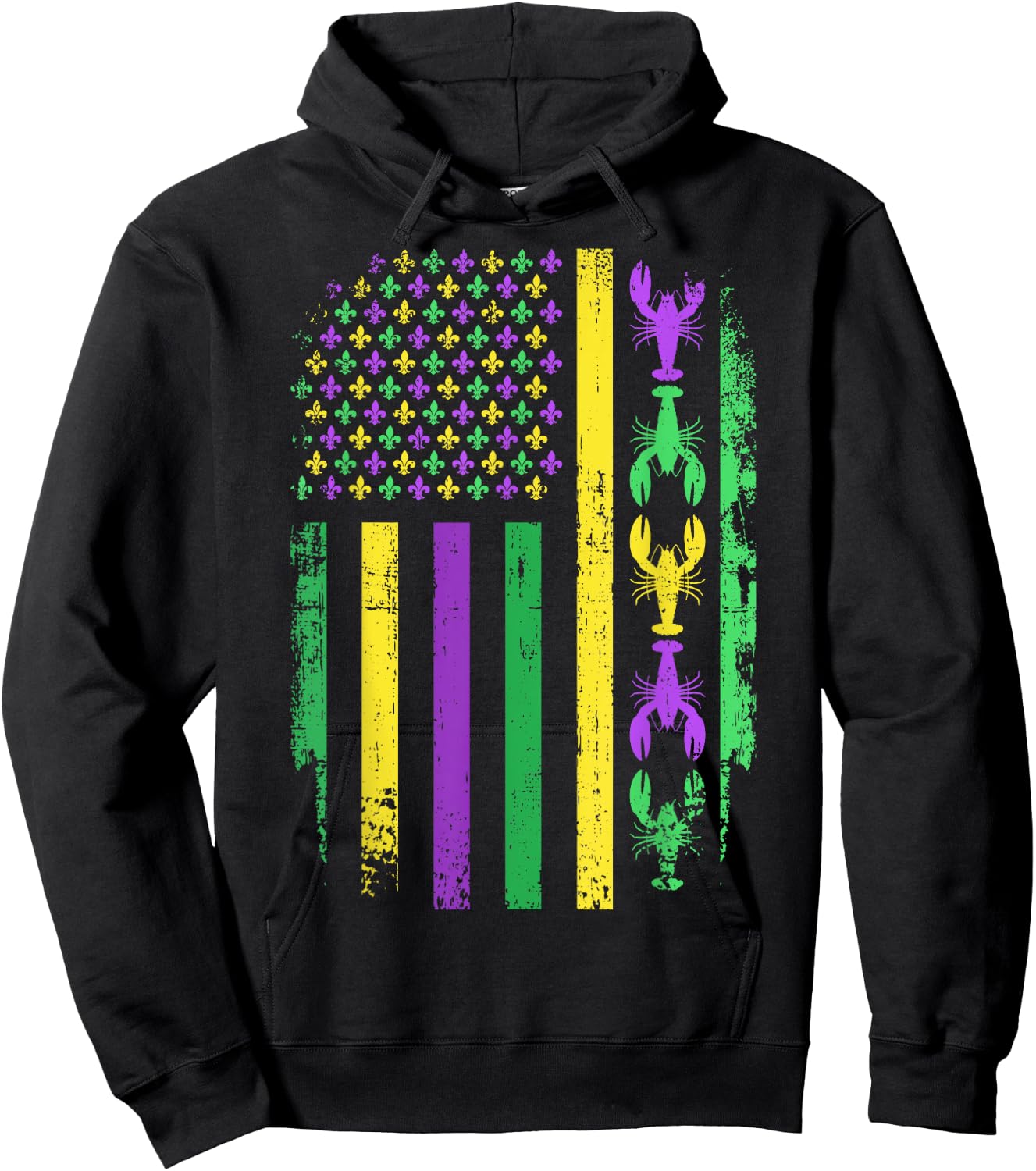 Mardi Gras US American flag with crawfish New Orleans Hoodie - Hoodie | Black