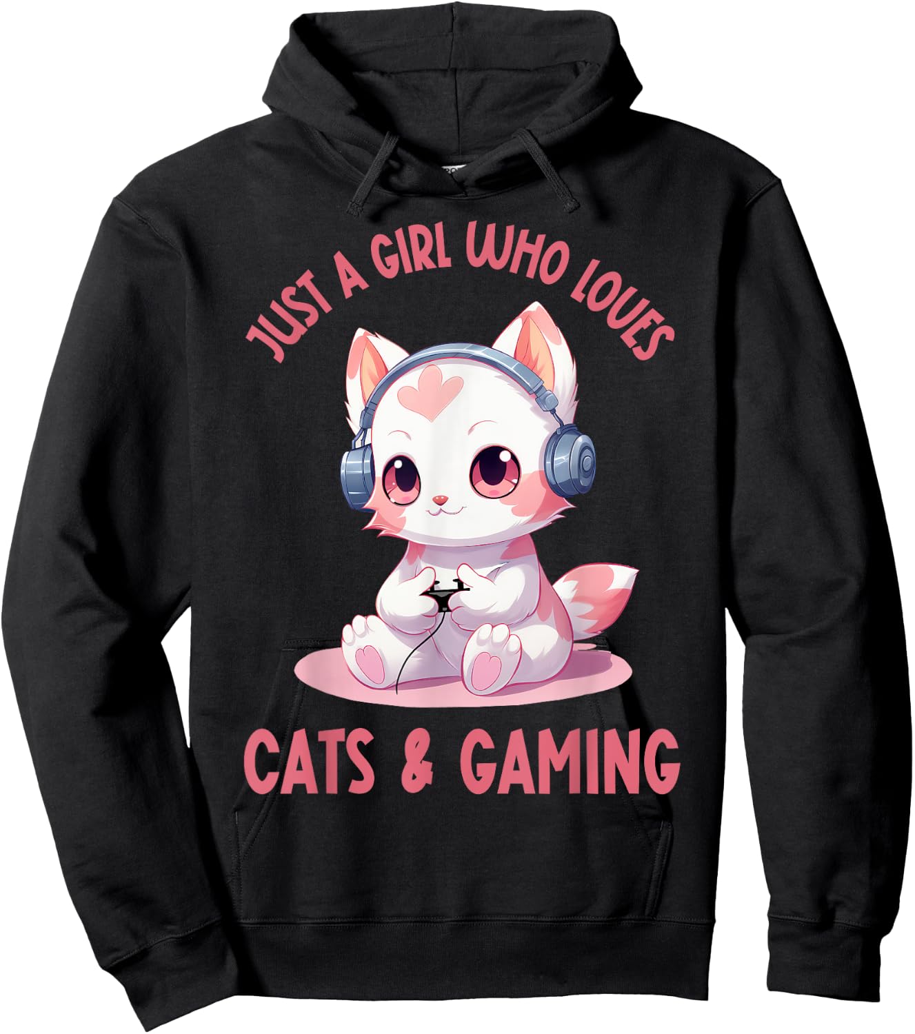 Just a Girl Who Loves Cats and Gaming Cute Kawaii Kitten Hoodie - Hoodie | Black