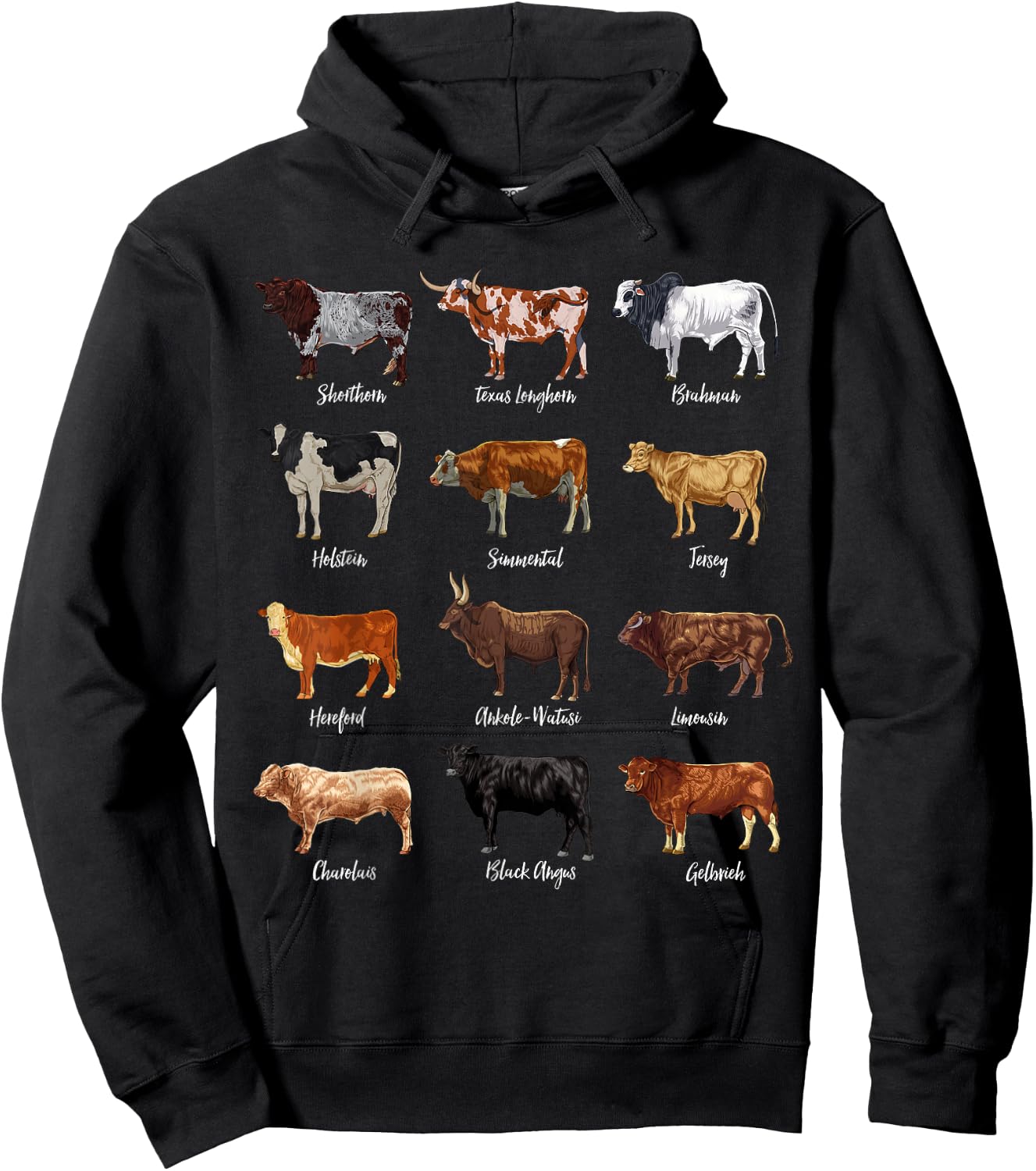 Cattle Drawings - Types of Cows Hoodie - Hoodie | Black