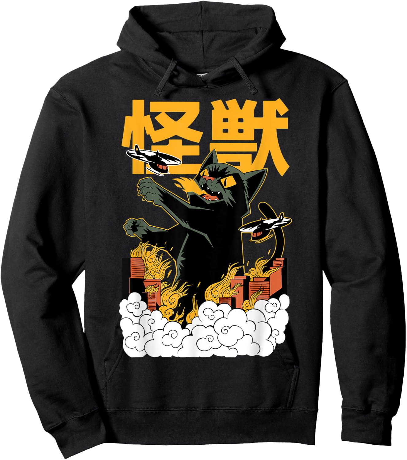 Catzilla Cat Kitten Lover Kaiju Film Parody Japanese Graphic Women Kids Hoodie - Hoodie | Black