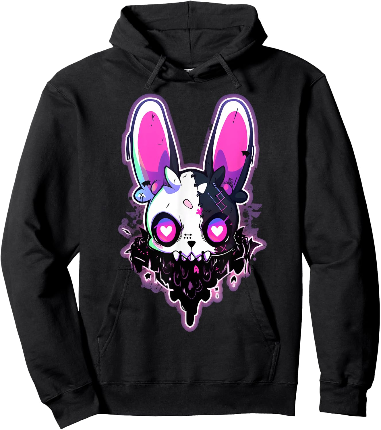 Kawaii Rabbit Cute Goth Bunny E-Girl Gothic Outfit Grunge Hoodie - Hoodie | Black