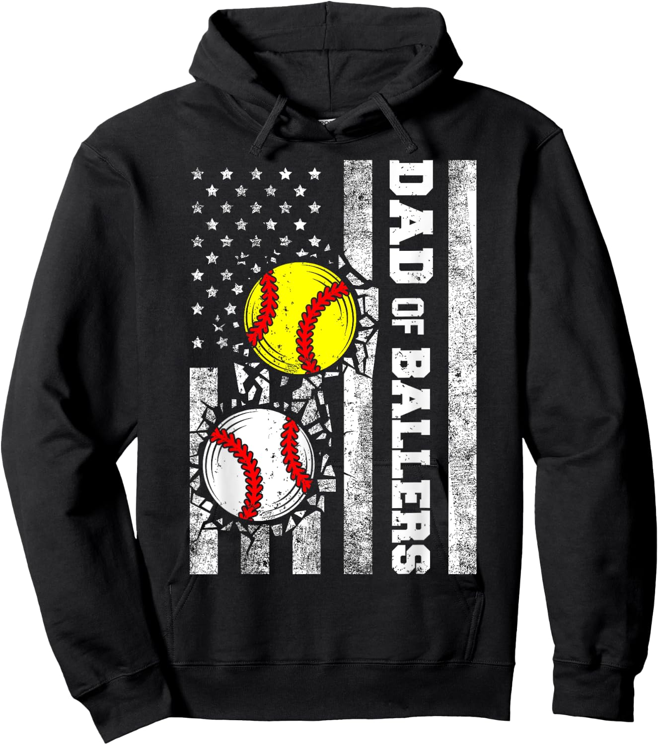 Dad of Ballers Funny USA Flag Baseball Softball Dad Hoodie - Hoodie | Black