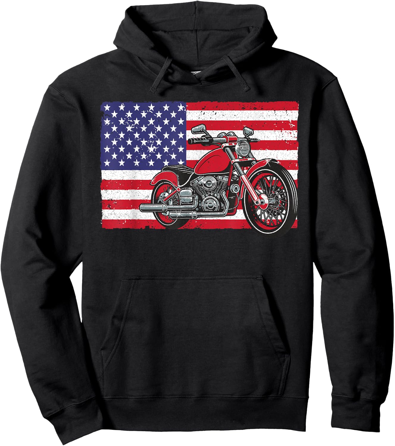 Cool Vintage Motorcycle Women American Flag Biker Hoodie - Hoodie | Black