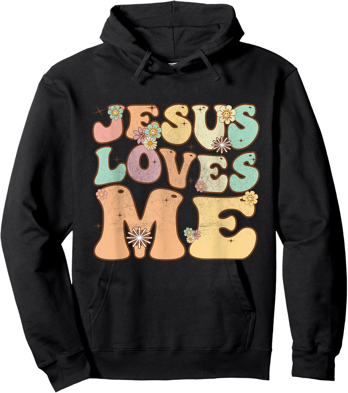 Groovy Jesus Loves Me Vintage Retro Christian Hoodie - Hoodie | Black