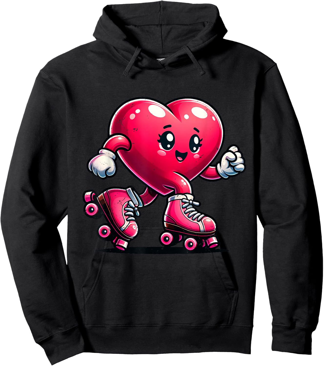 Roller Skate Valentines Day Heart Lover Girls Women Skating Hoodie - Hoodie | Black