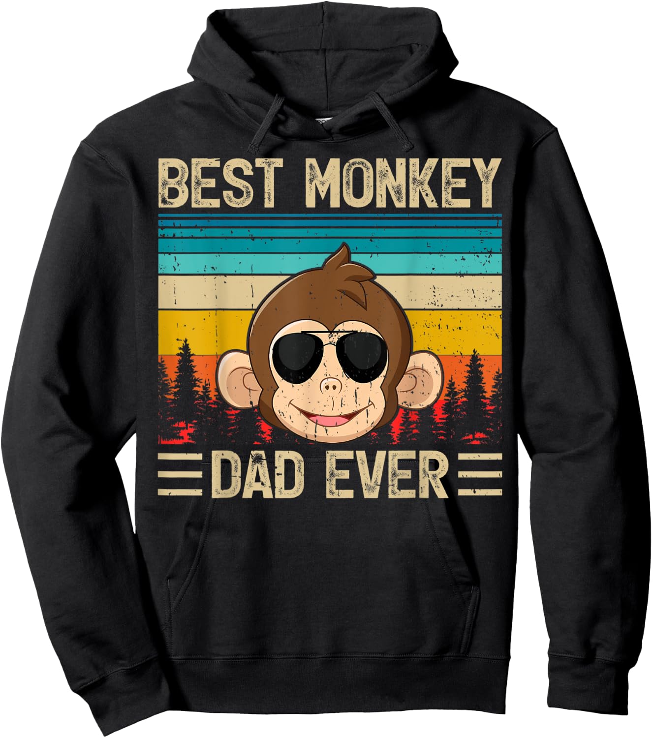 Monkey Vintage Funny Best Monkey Dad Ever Father's Day Hoodie - Hoodie | Black