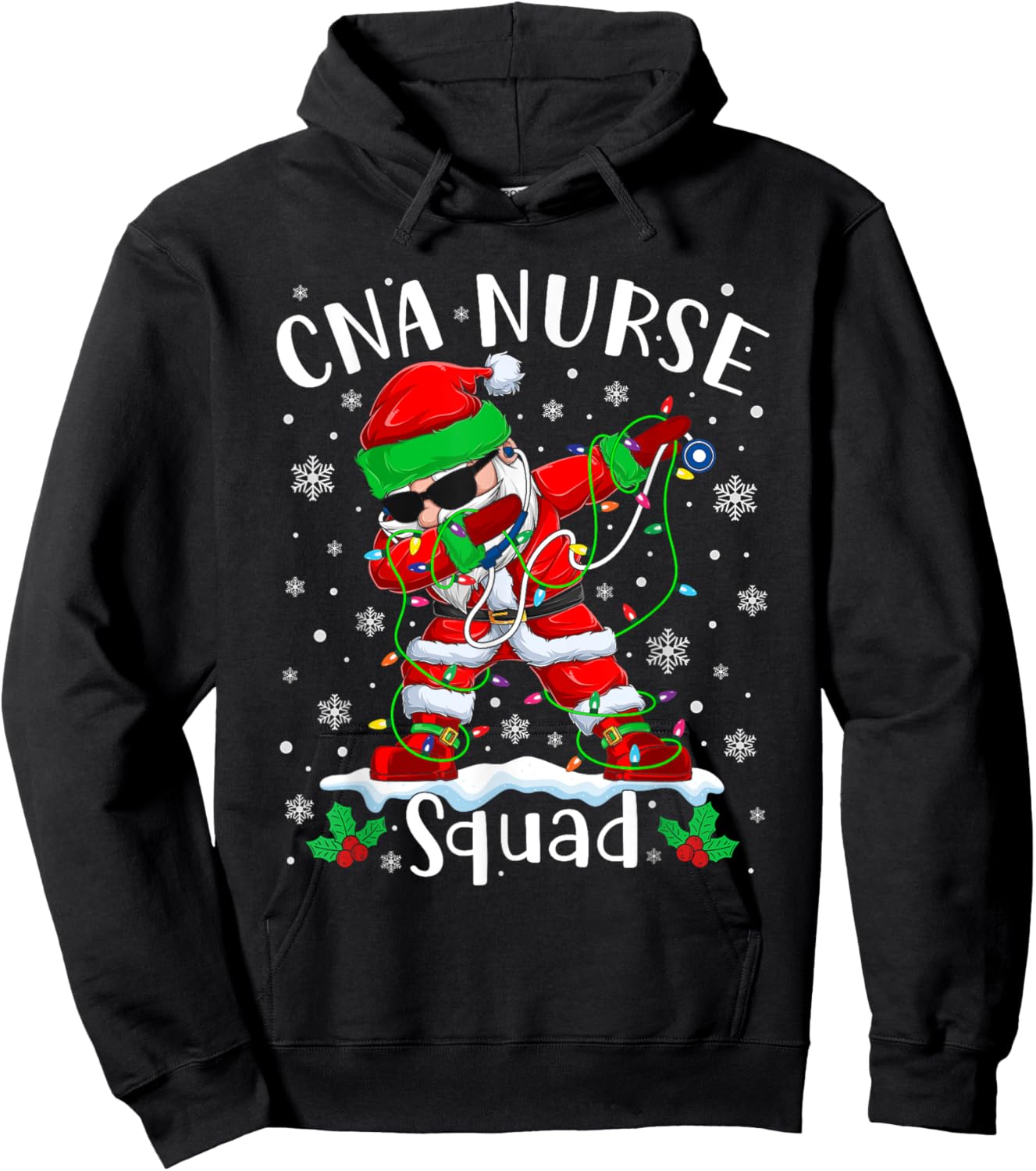 CNA Nurse Squad Christmas Dabbing Santa Nurse Xmas Pajama Hoodie - Hoodie | Black