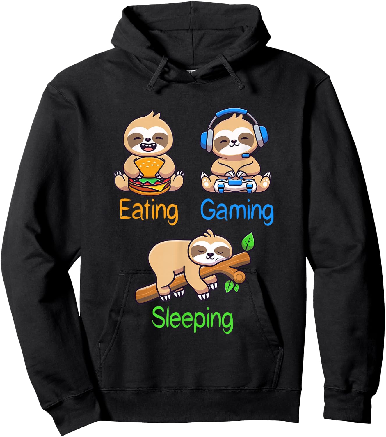 Eating Gaming Sleeping Gamer Sloth Men Kids Hoodie - Hoodie | Black