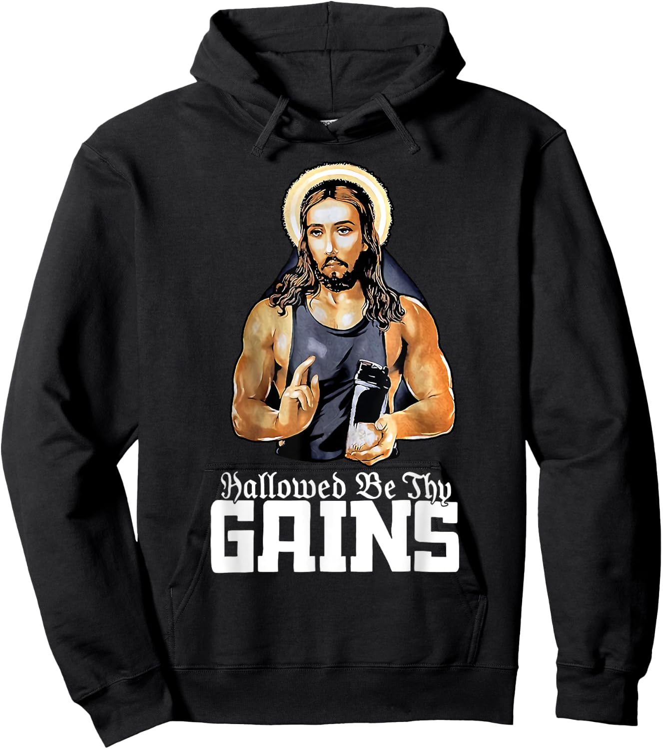 Hallowed Be Thy Gains Jesus Weight Lifting Workout Hoodie - Hoodie | Black