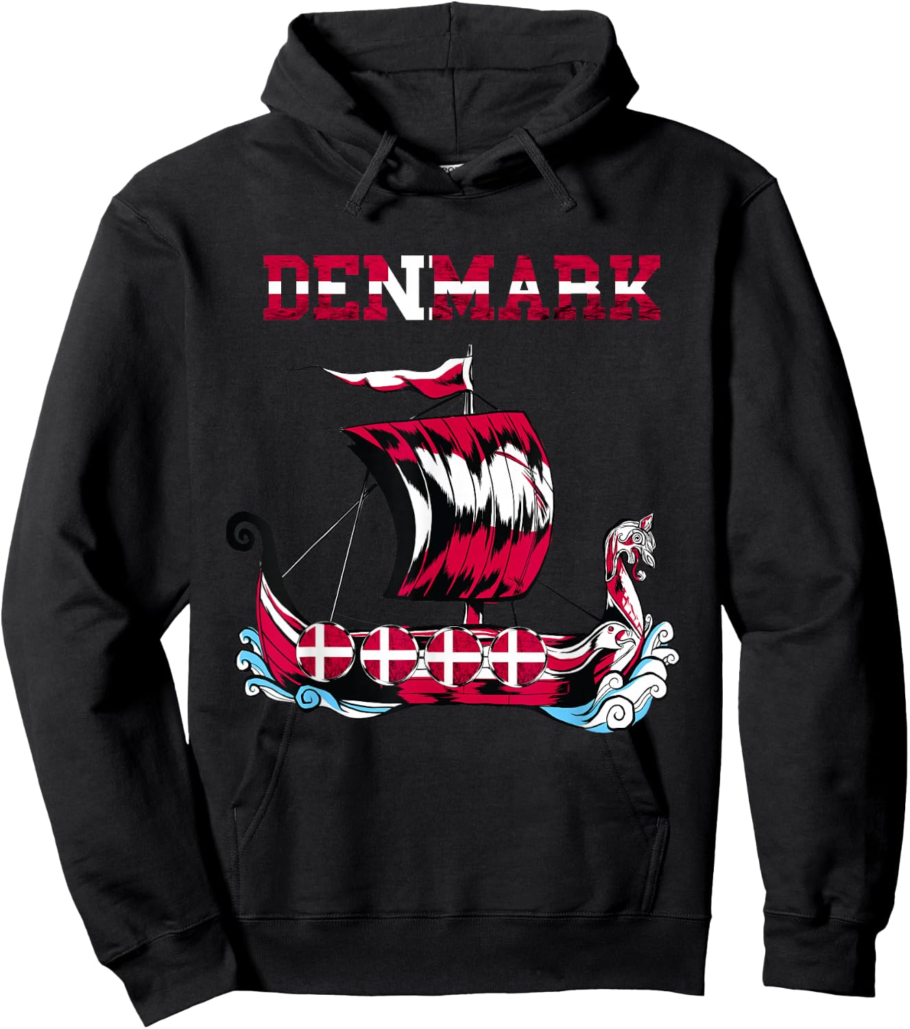 Denmark Flag Viking Ship Danes Danish Roots Dansk Denmark Hoodie - Hoodie | Black