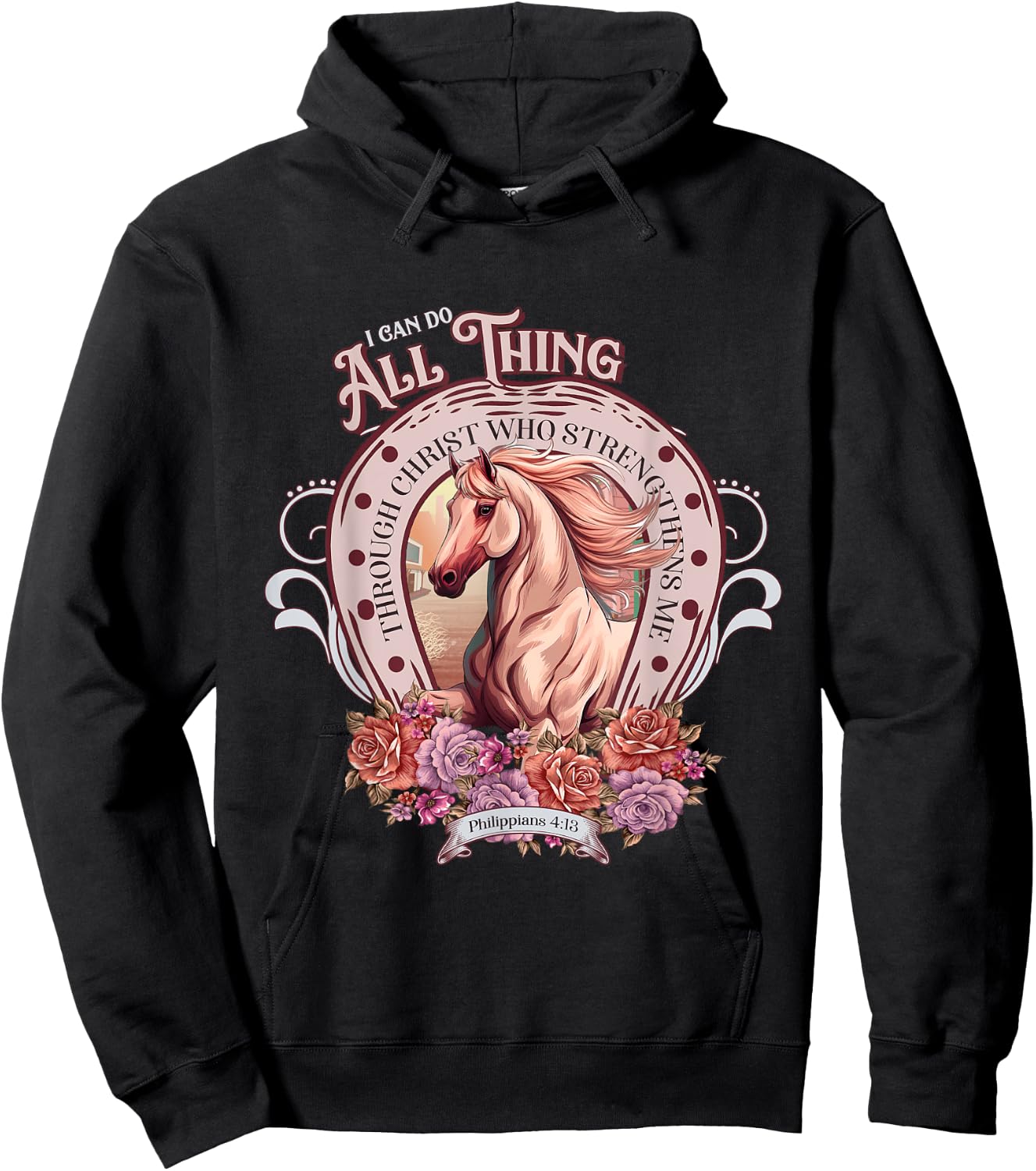 Christian, I-Can-Do-All-Things Through Christ Horse Faith Hoodie - Hoodie | Black