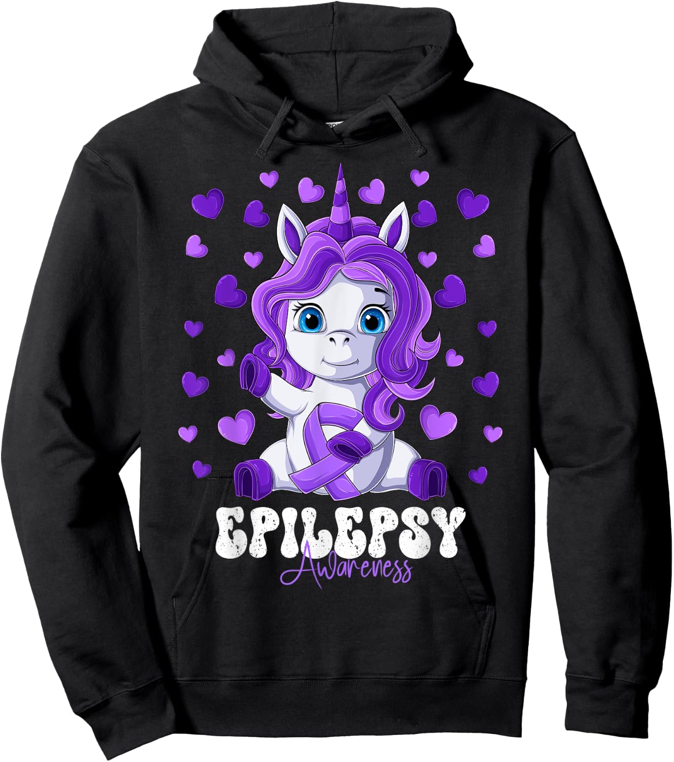 Epilepsy Awareness Month Purple Ribbon Unicorn Hoodie - Hoodie | Black