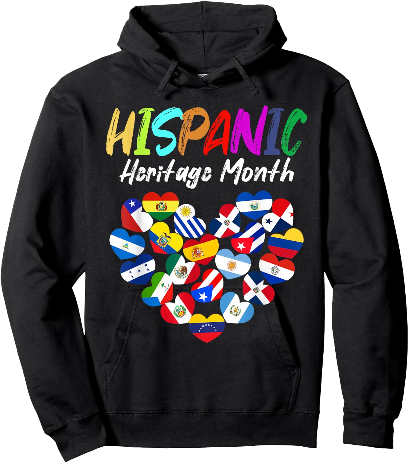 Hispanic Heritage Month All Countries Heart flags kids boys Hoodie - Hoodie | Black