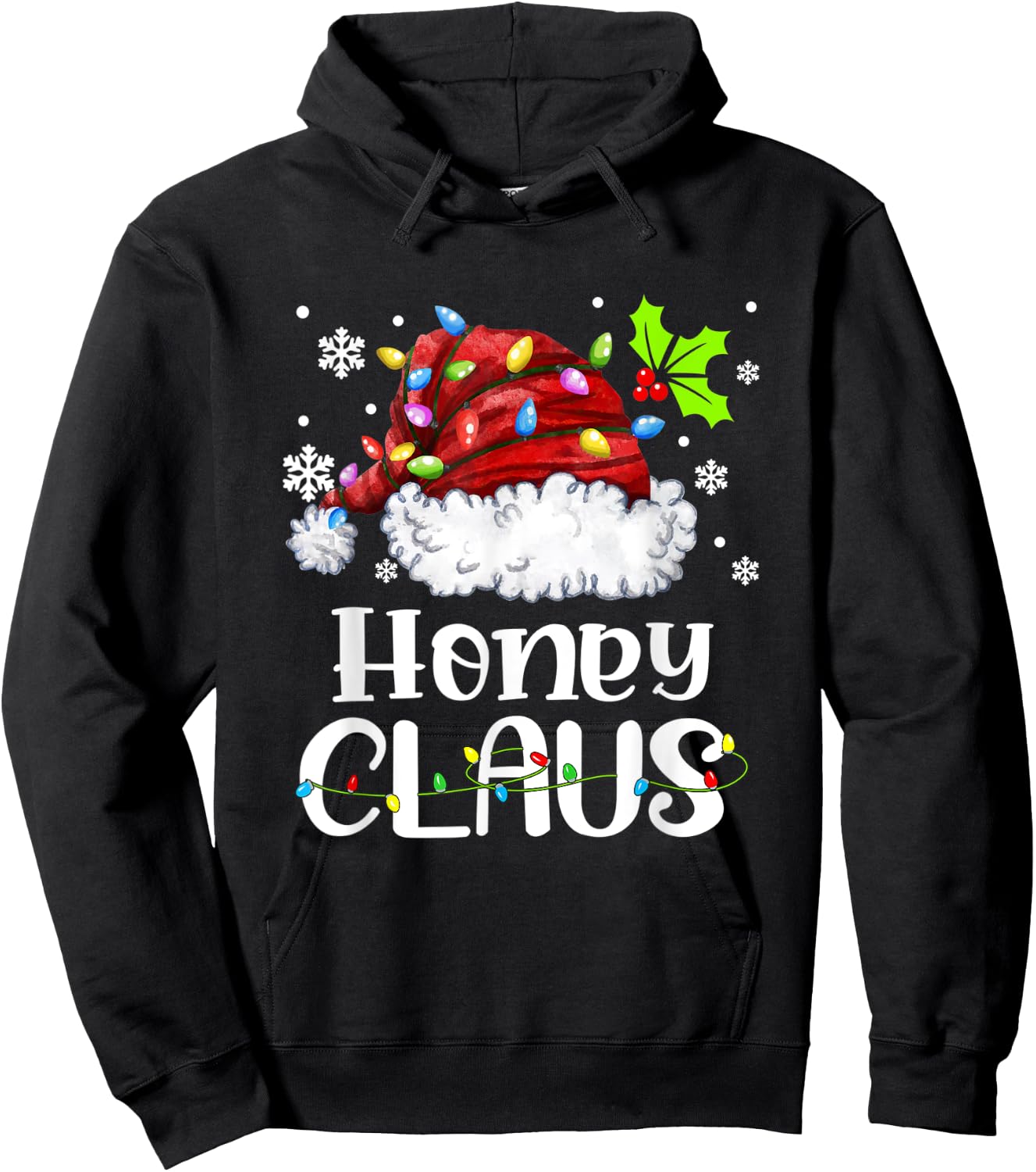Honey Claus Santa Hat Christmas Light Xmas Family Hoodie - Hoodie | Black