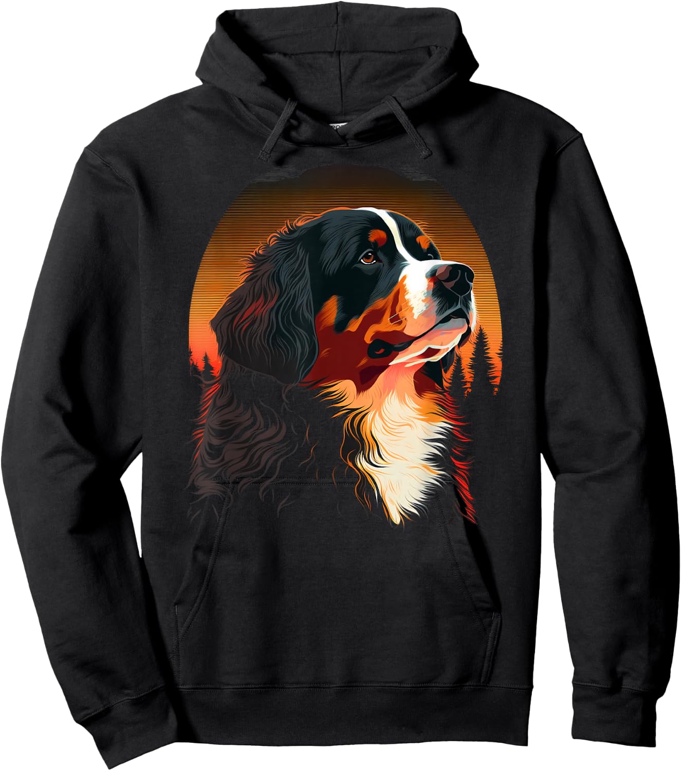 Bernese Mountain Dog at Sunset in the Woods Black Graphic Men Women Kids Hoodie - Hoodie | Black