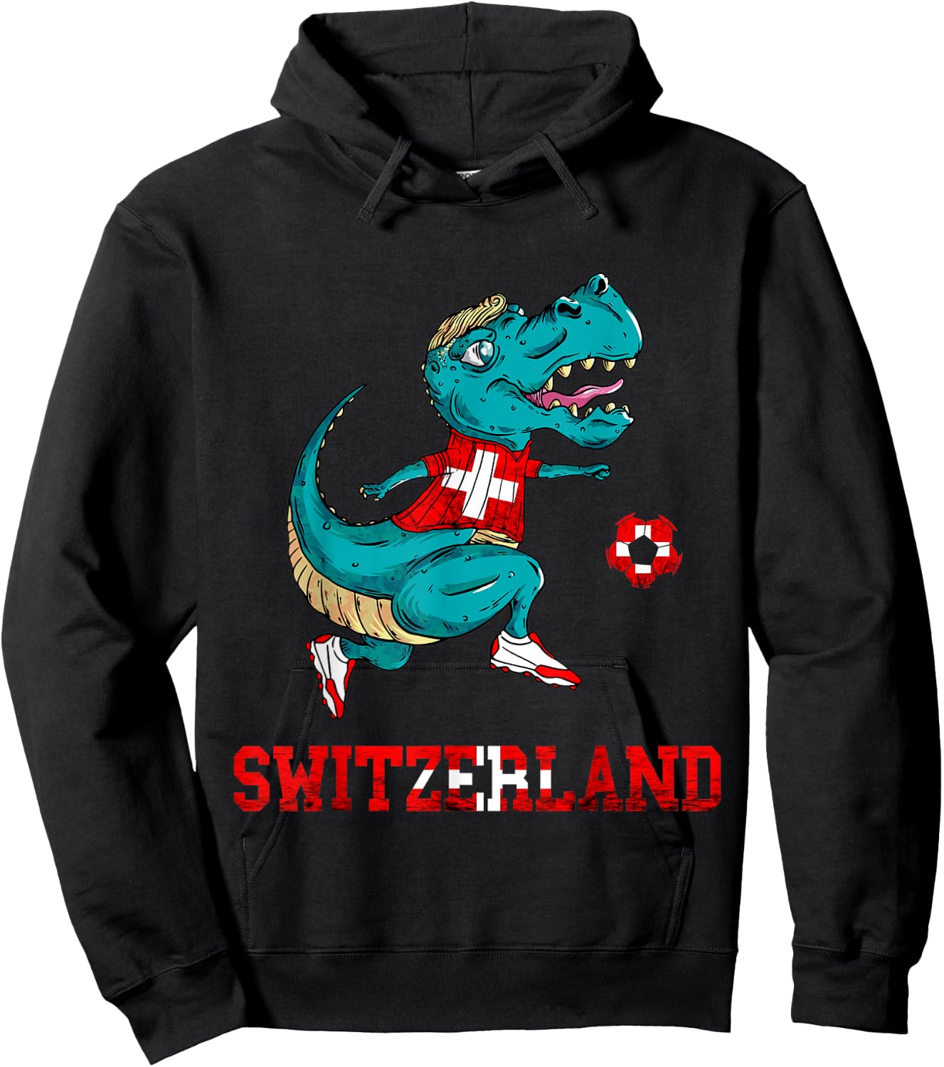 Swiss Football Team T-Rex Swiss Roots Switzerland Swiss Flag Hoodie - Hoodie | Black
