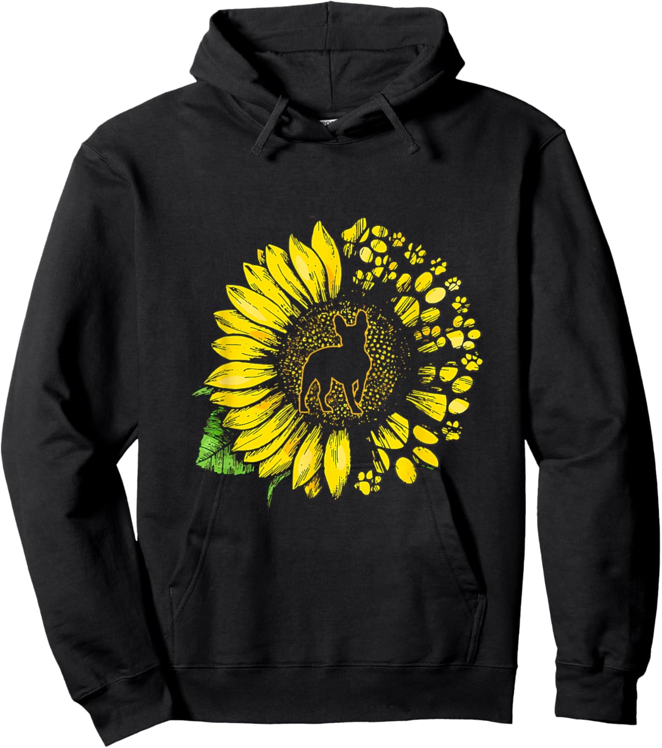 French Bulldog Sunflower With Paws Cute Dog Lover Hoodie - Hoodie | Black