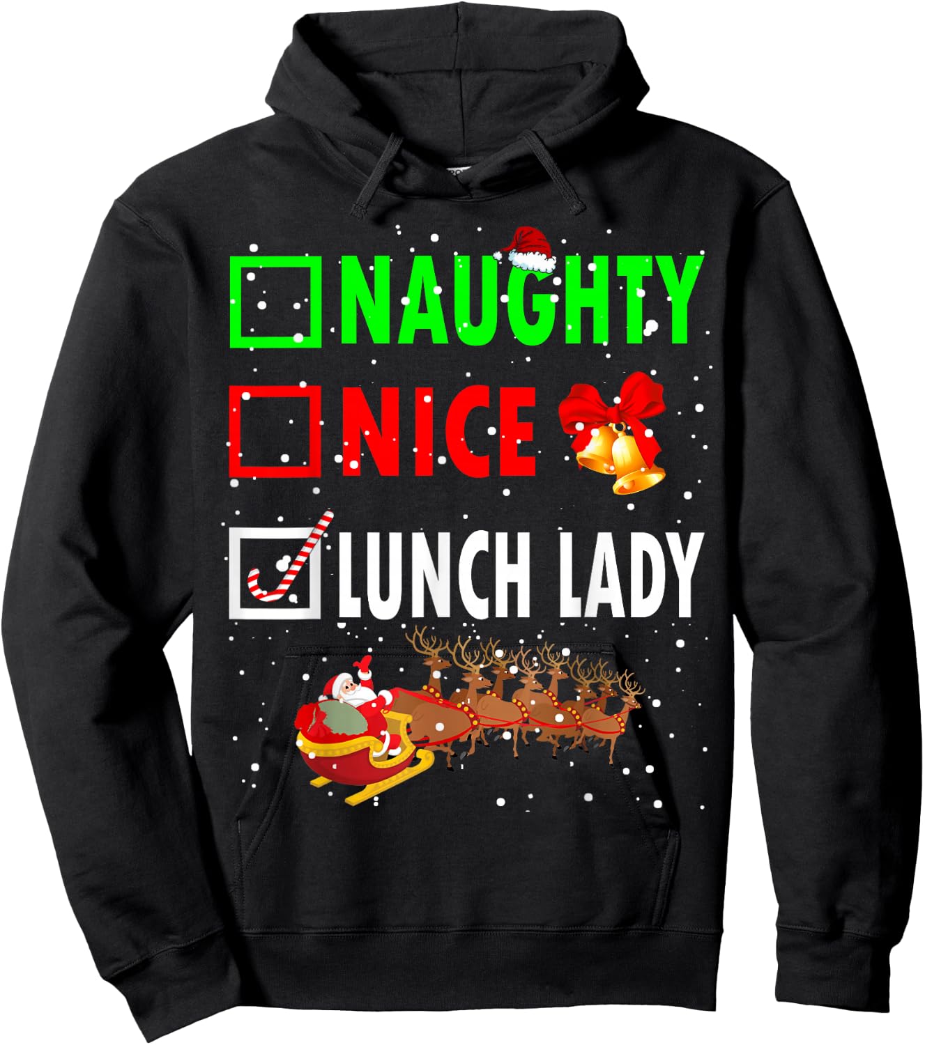 Naughty Nice Lunch Lady Funny Christmas Santa Lunch Lady Hoodie - Hoodie | Black