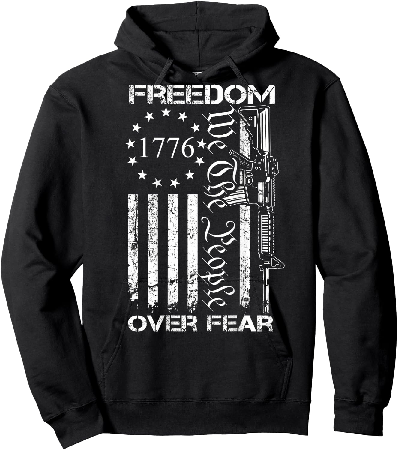 Freedom Over Fear Pro Gun USA Flag 2nd Amendment (ON Back) Small Hoodie - Hoodie | Black
