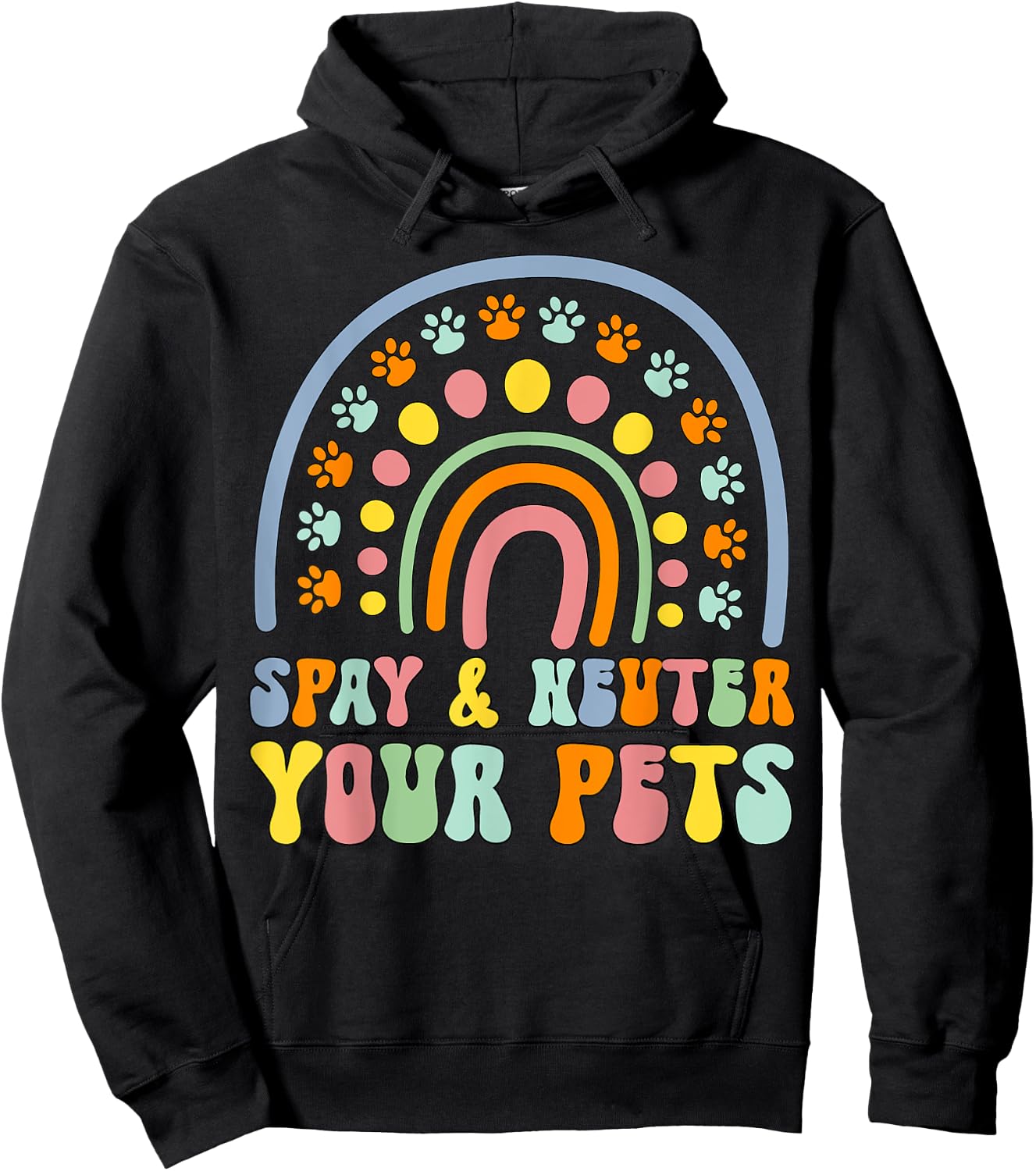 Cute rainbow cat dog spay neuter pets awareness veterinary Women Girls Kids Hoodie - Hoodie | Black