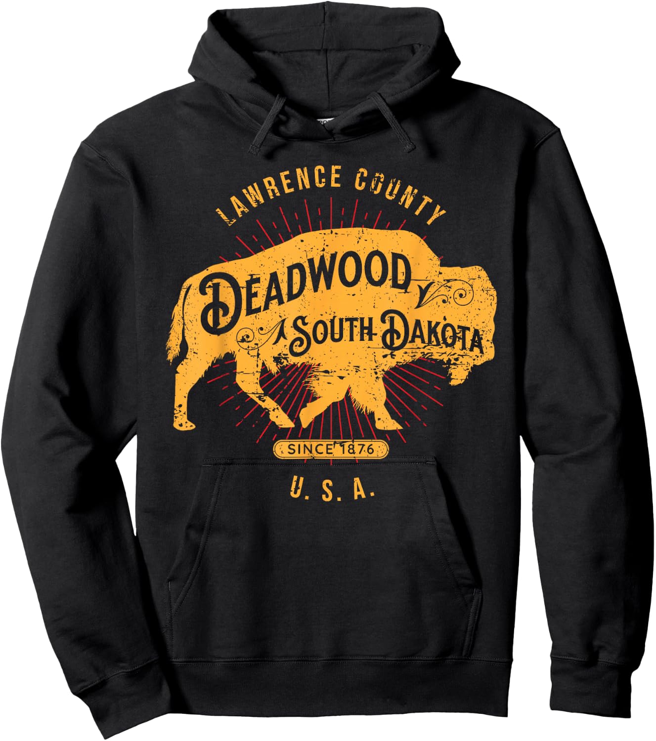 Deadwood South Dakota USA Distressed Bison Design Souvenir Hoodie - Hoodie | Black