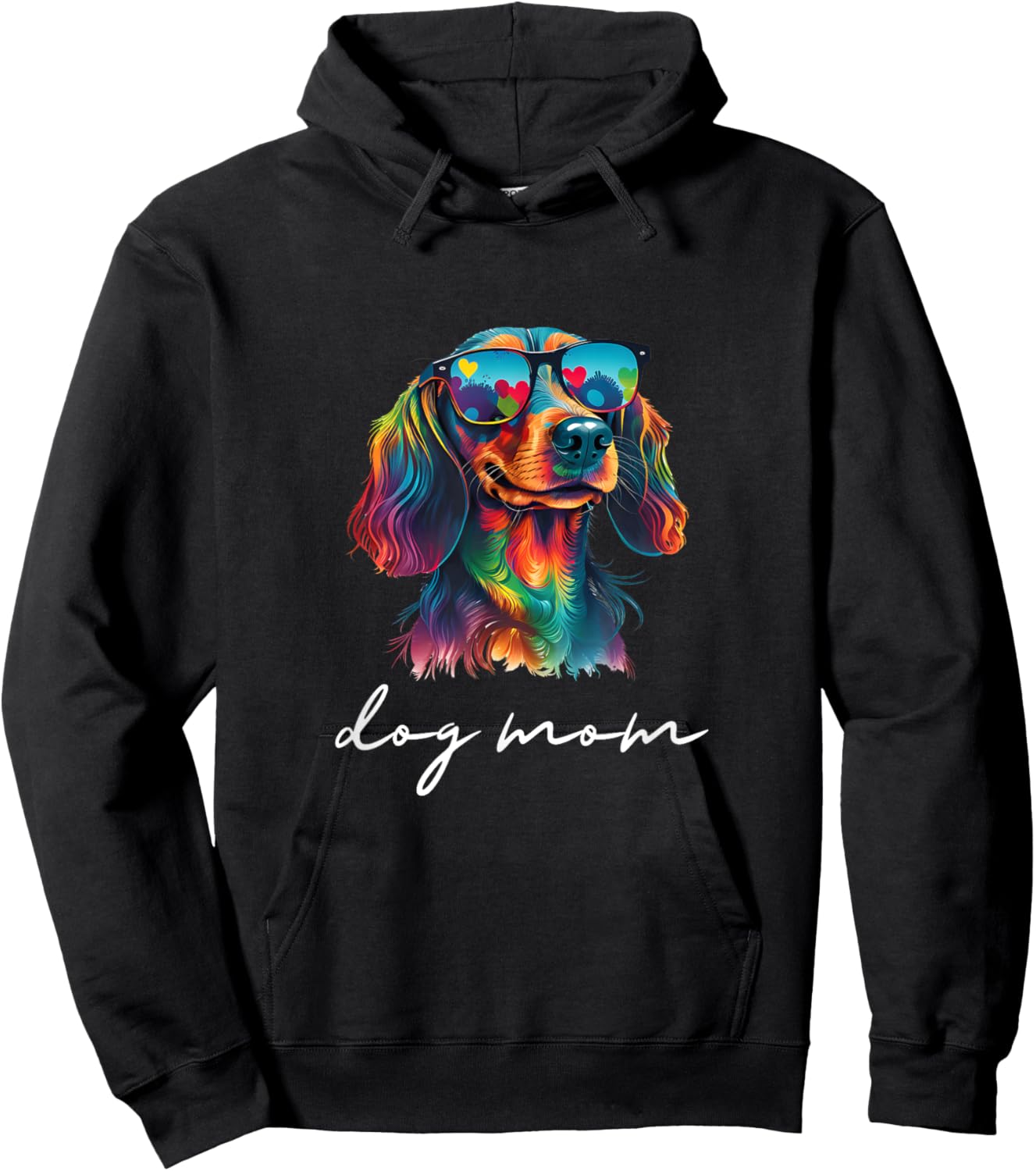 Cute Colorful Long-Haired Longhair Dachshund Mom Women Hoodie - Hoodie | Black