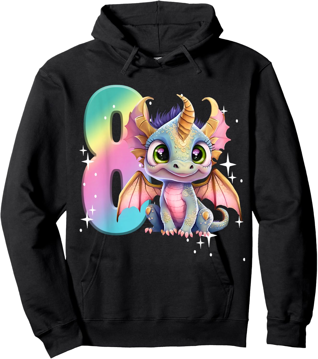 8th Birthday Shirt Dragon Party Rainbow Girl Dragon Eight 8 Hoodie - Hoodie | Black