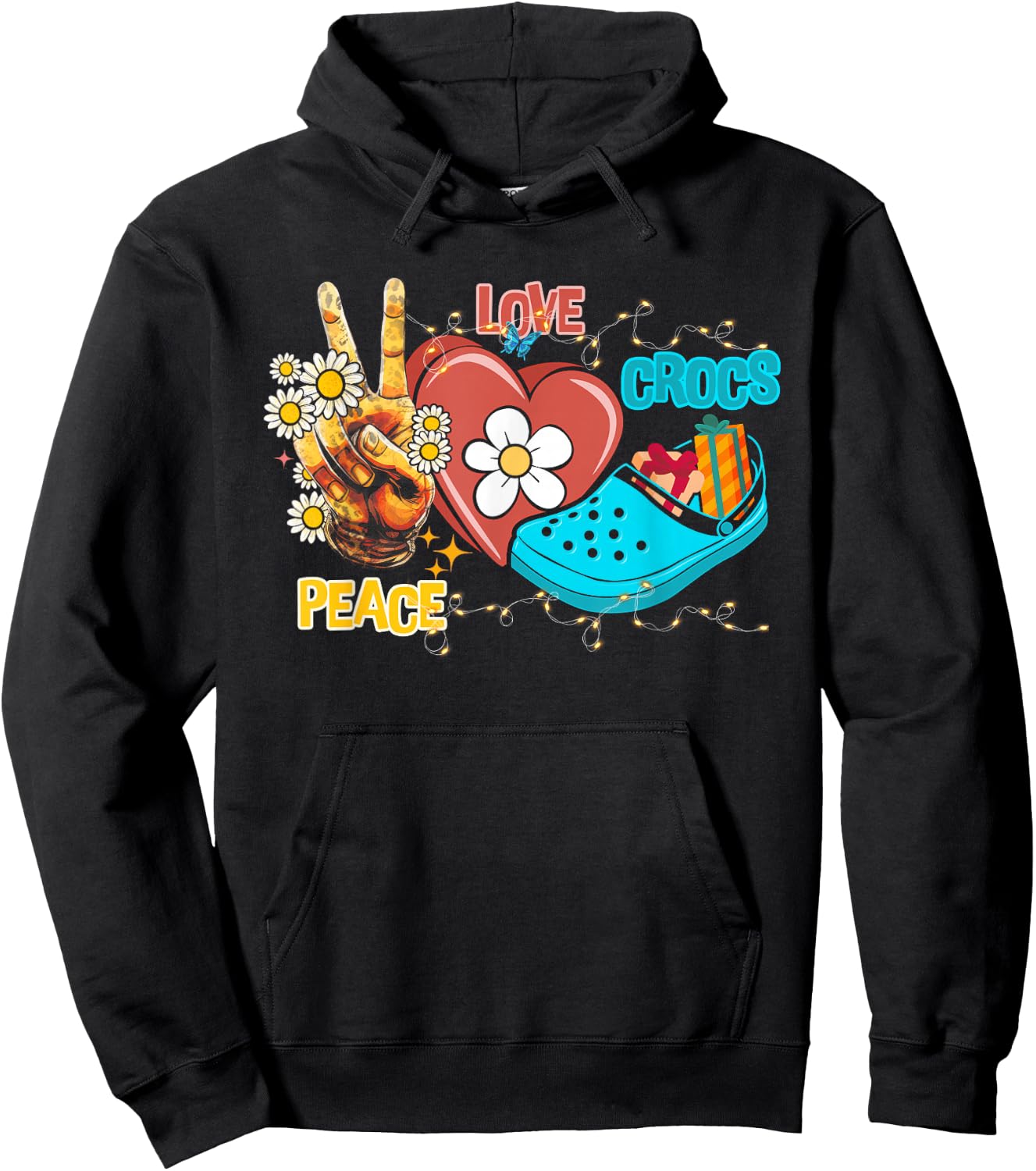 Skeleton Hand Peace Love-Crocs Family Xmas Pyjama Halloween Hoodie - Hoodie | Black