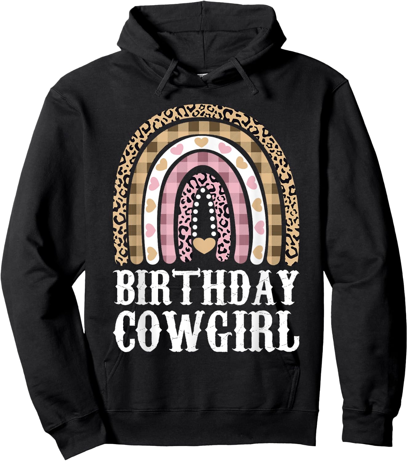 Birthday Cowgirl Outfit Rainbow Girl Cowboy Western Kid Bday Hoodie - Hoodie | Black