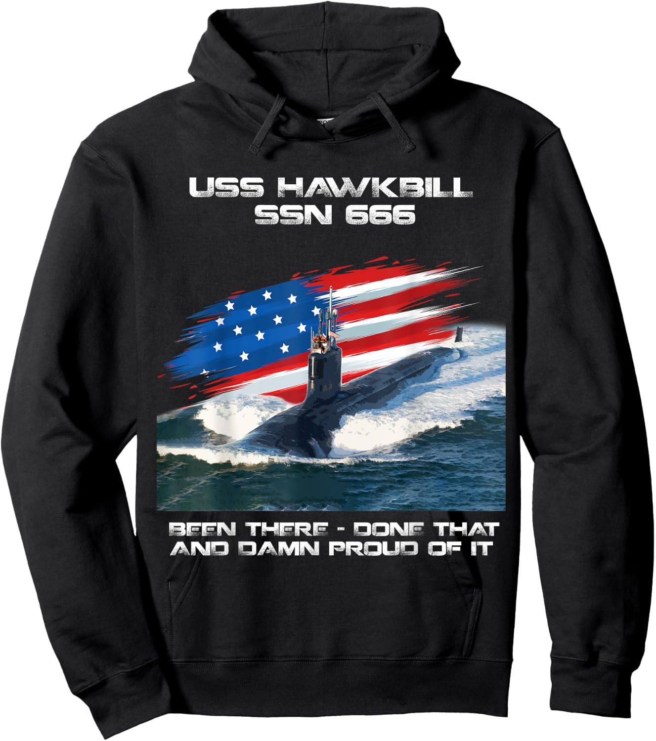 USS Hawkbill SSN-666 American Flag Submarine Veteran Xmas Women Men Hoodie - Hoodie | Black