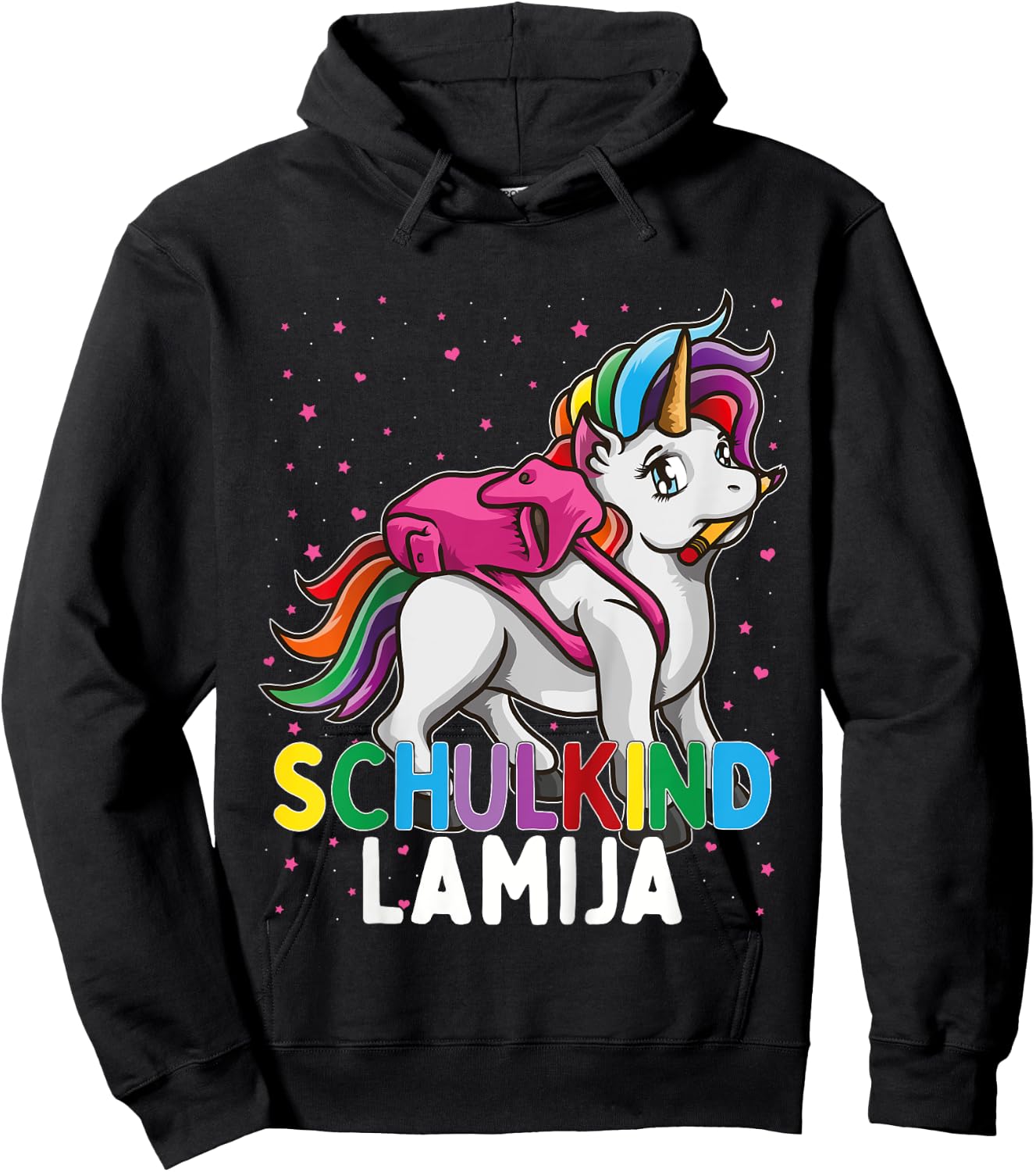 Kids School Child Unicorn Lamija First Name Girls Hoodie - Hoodie | Black